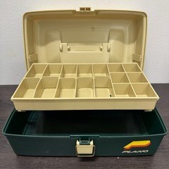 Plano Tackle Box Green Tan Vintage 4100 1980’s Storage Case Made USA 1 Tray