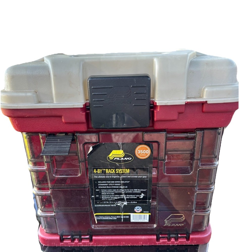 PLANO 4-BY RACK SYSTEM TACKLE BOX 3500 SERIES MADE IN USA (read Missing Parts)