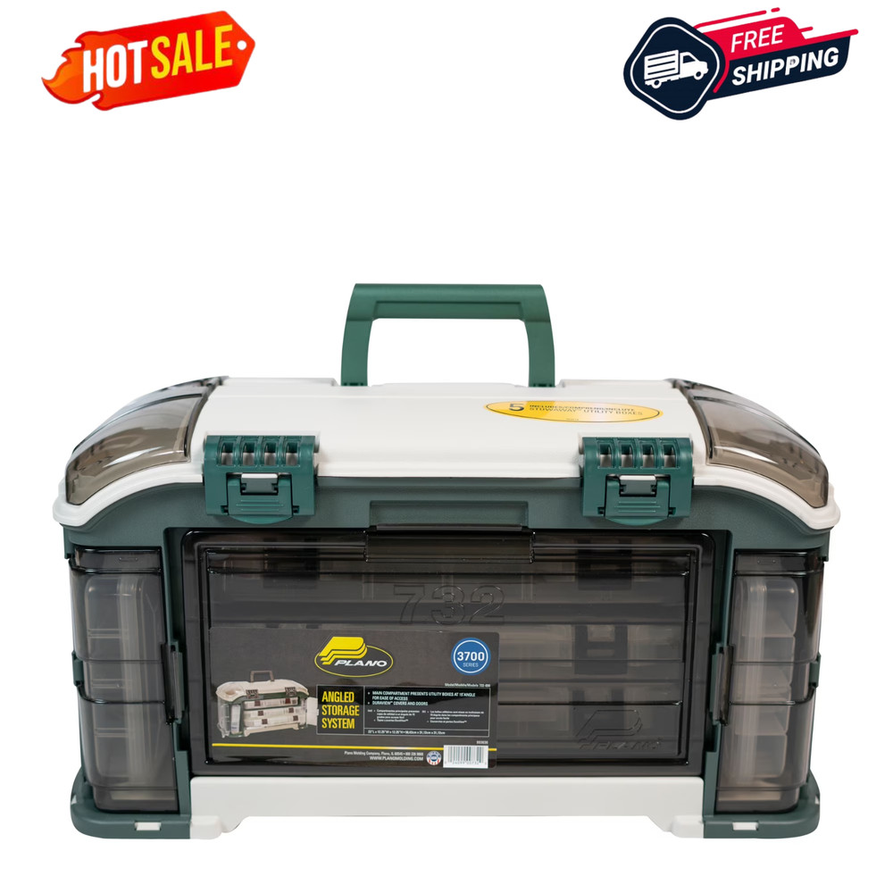 Plano Outdoor Sports Angled Tackle Box Storage System Green Tan