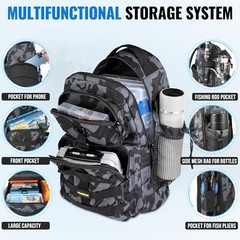 Fishing Gear- Fishing Rod and Reel Combos, Fishing Black Backpack With Rod&net