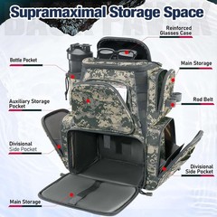 Spacious 45L Fishing Backpack with 18 Compartments & Adjustable Shoulder Straps