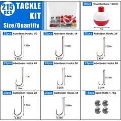 Fishing Hooks Bobbers Tackle Kit Beginners Equipment, 215pcs Organized…