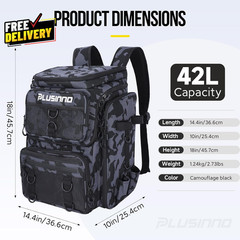 Fishing Backpack with Rod Holders Tackle Box 42L Large Water Resistant Fishing..