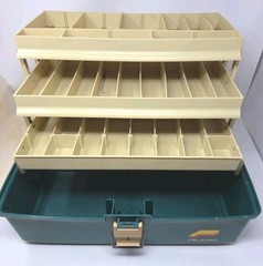Vintage Plano 6800 3 Tray Cantilever Fishing Tackle Box Green Tan Organizer Case