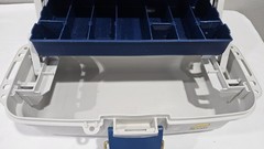 Vintage Plano model 6102- 2 Tray Tackle Box Blue/White W/ Large Mouth Bass NICE!