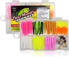 82-Piece Neon Fishing Gear Kit Trout Bait Hooks Tackle Set for Freshwater