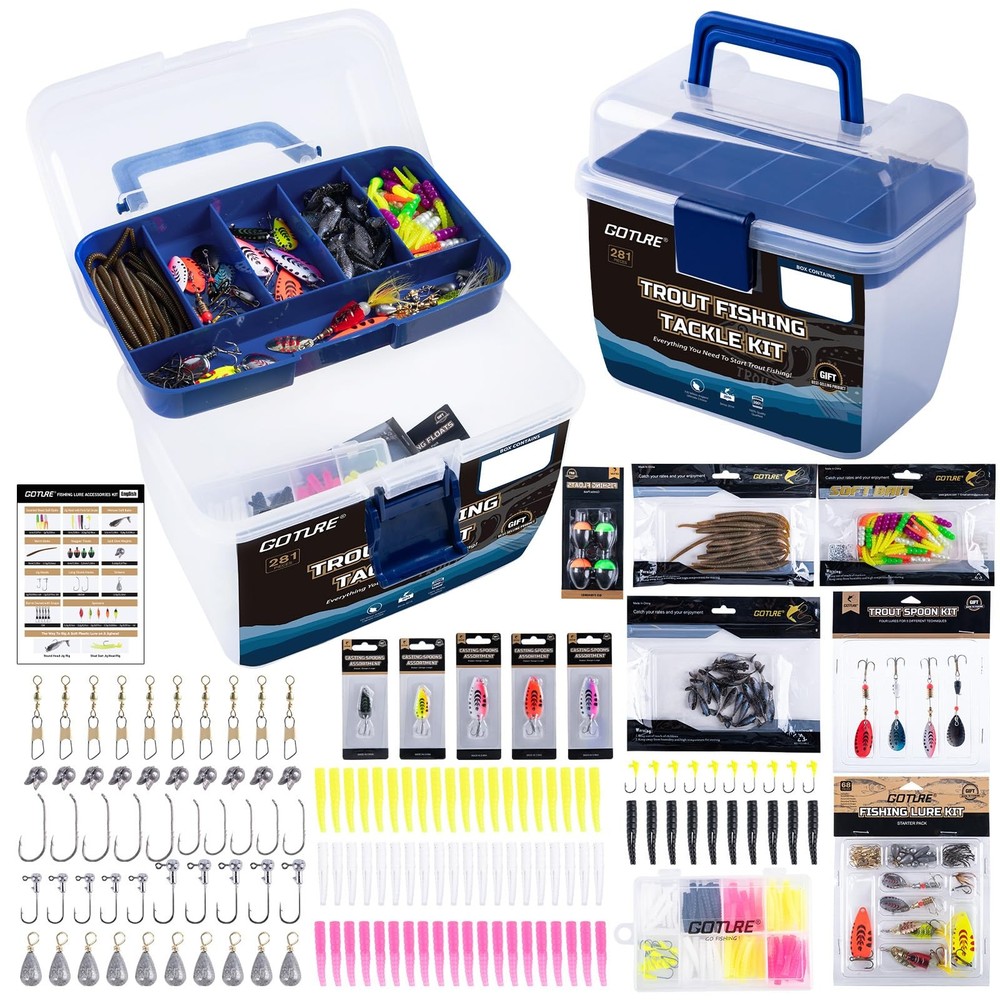 Goture 2-Layer Fishing Tackle Box with 281PCS Trout Fishing Lures Kit Include…