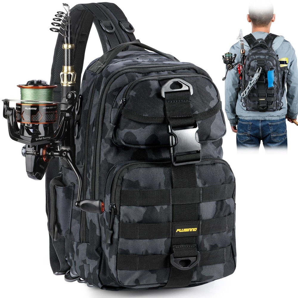 Waterproof Fishing Backpack Sling Tackle Bag Rod Holder Gear Storage Case