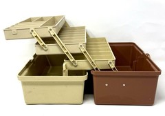 Vintage Plano 5630 Fishing Tackle Box 3 Tier Trays Brown Beige Made in USA
