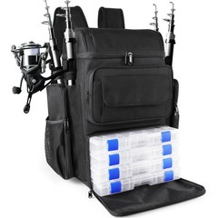 YOLIBON Fishing Tackle Backpack With Rod Holders, 45L Large Large, Black