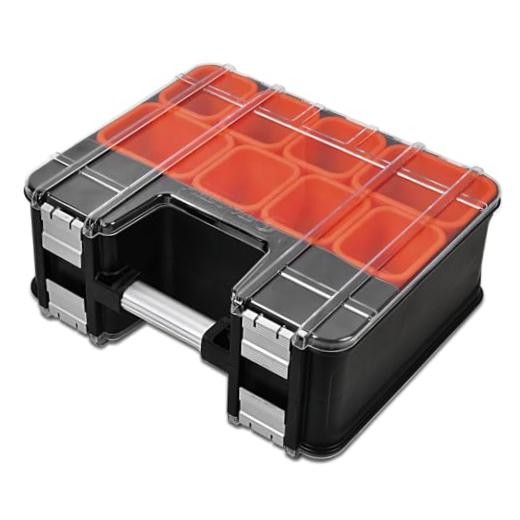 Double-Sided Tool Organizer, Toolbox with 8-Storage Bins Double Sided Tool Box
