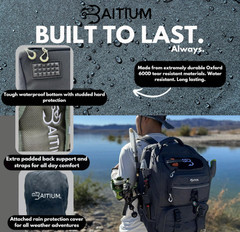 Baitium Fishing Backpack 40L Tackle Bag w/ Rod Holders Cooler