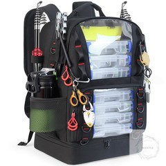 Fishing Tackle Backpack with Cooler,45L Large Tackle Bag with 2 Rod Holders &