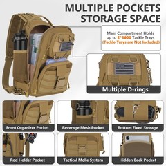 GMAK Fishing Backpack Tackle Sling Bag, Tactical Standard, Khaki