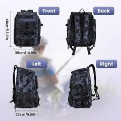 Fishing Backpack Large Capacity Fishing Tackle Storage Bag w/ Rod Holders