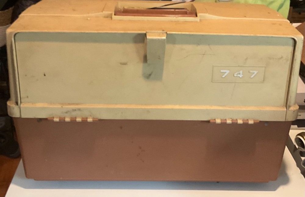 Vintage 80’s Plano 747 Jumbo Tackle Box 19″ x 10.5″ x 12″ With Vintage Tackle