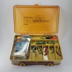 Vintage Plano 3215 Tackle Box Loaded Lot Various Spoons Soft Baits Few Hooks