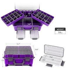 Upgraded Large Capacity Waterproof Floating Tackle Box with Rod Holder, Purple