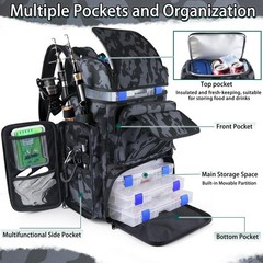 Fishing Tackle Backpack With Rod Holders, 45L Large Tackle Bag & Fishing Tack…