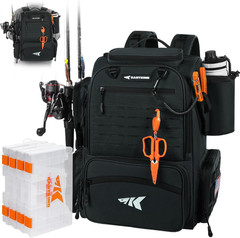 Bait Boss Fishing Tackle Backpack with Rod Holders-4 Tackle Boxes-Rain Cover,Sto