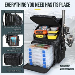 Fishing Backpack with Rod Holders & Cooler, 45L Large Water-resistant Fishing…