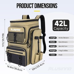 PLUSINNO Fishing Backpack with Rod Holders Tackle Box, 42L Large Water-resistant