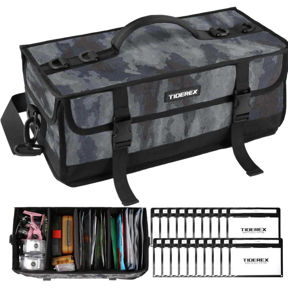 TideRex Fishing Tackle Bag, 20Pcs Soft Bait Storage, Waterproof Oxford Black