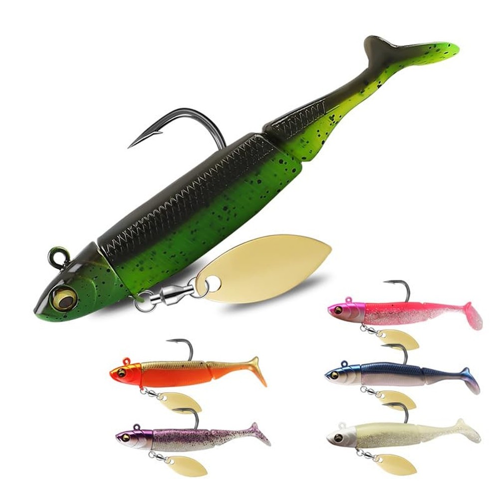 Soft Fishing Lure Set Black,White,Green,Pink,Red 6PCS
