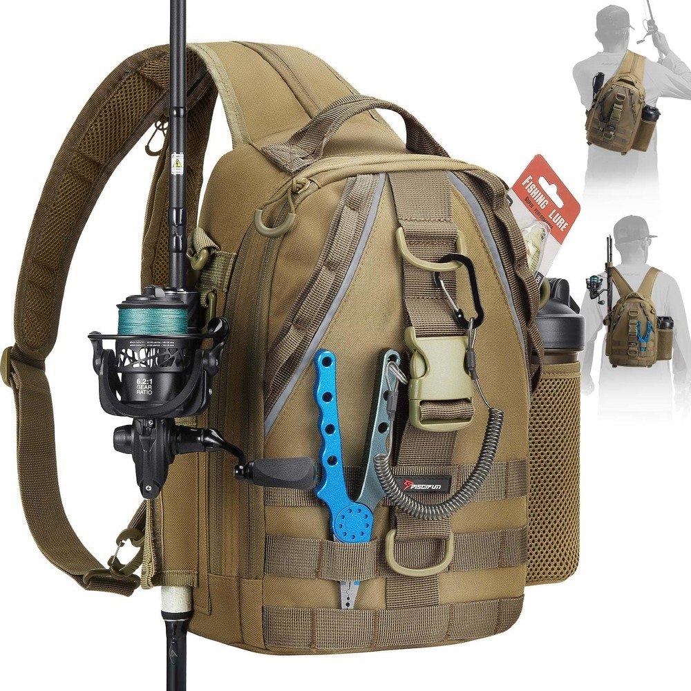 Lightweight Fishing Backpack Sling Bag Storage Gear Equipment Rod Holder